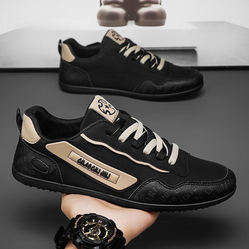 Mens Breathable Leather Upper Casual Sneakers Soft Soled Lace Up Sports Shoes