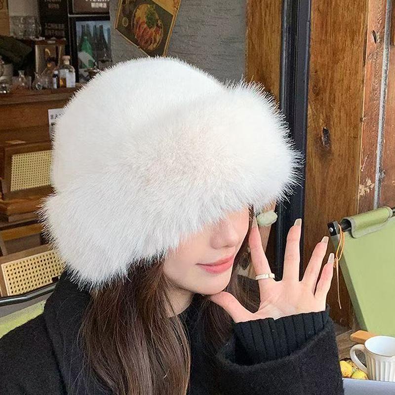 Fluffy Fur Bucket Hat For Women Plush Fisherman Hat Warm Women'S Winter Hat Thicken Cold Snowy Day Panama Cap Chrismas Gifts