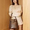 New Large Capacity Single Shoulder Leather Bucket Bag, Light Luxury, High-end, Simple and Niche, Summer Wide Shoulder Strap Crossbody Bag