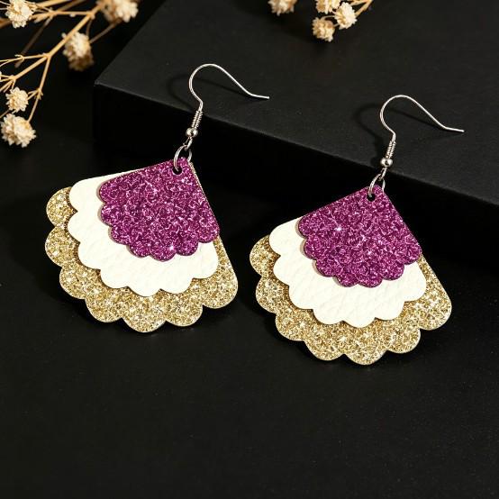 Multi-Color Fan Lace Leather Retro Style Earrings