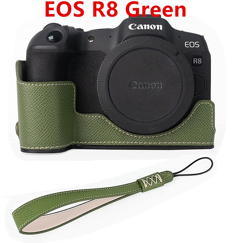 

Palm Print PU Leather Camera Half Case For Canon EOS R50 R10 R8 Battery Opening Bottom Cover With Hand Strap