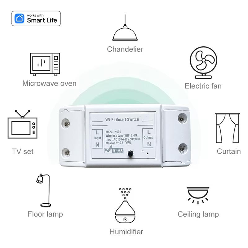 10A WiFi Smart Switch 433MHz Wireless Control RF Switch Round Button Panel Switch Voice Control Support Smart Life,Alexa,Google
