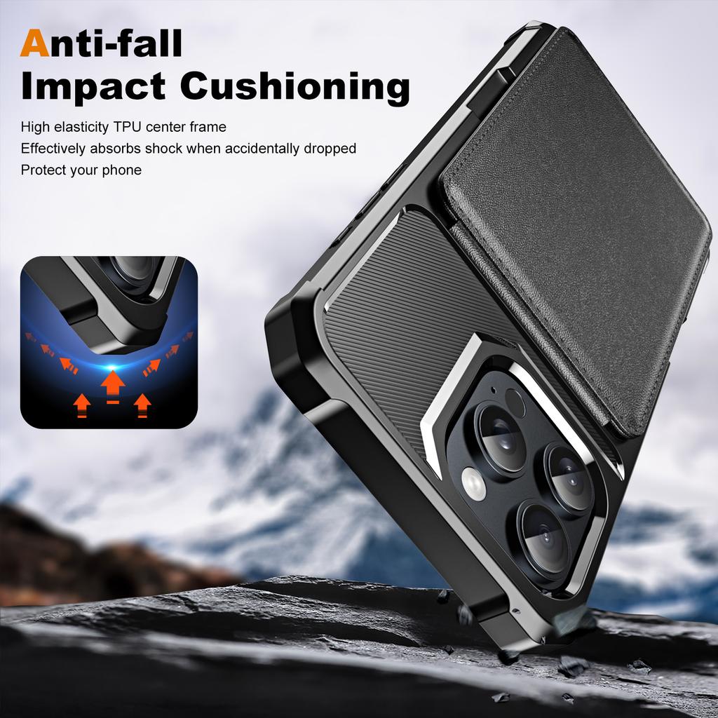 For iPhone 16 Pro Case Card Slot Kickstand PU+TPU Phone Cover