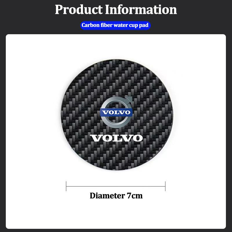 2Pcs Carbon Fiber Leather Coaster Car Water Cup Anti-slip Pad Mat Auto Interior For Volvo V50 XC90 V40 XC40 XC60 V60 AWD S80 C30