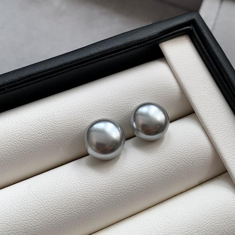 Sterling Silver Needle Flat Round Pearl Earrings In Silver Gray - Elegant and Stylish