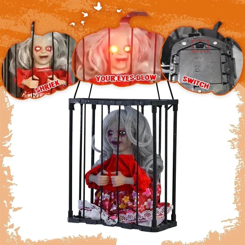 Halloween Skeleton Toy Electric Horror Flashing Light Sound Doll Scary Ghost Prisoner Haunted House Horror Party Props Decor
