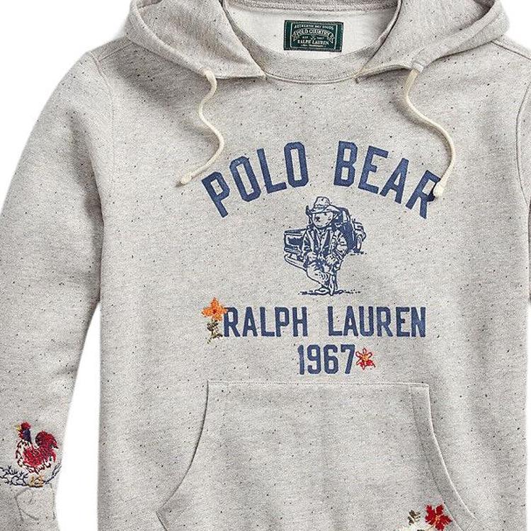 Polo Ralph Lauren Bear Print Hooded Loose Sweatshirt Men sweatshirt Gray 710937333-001