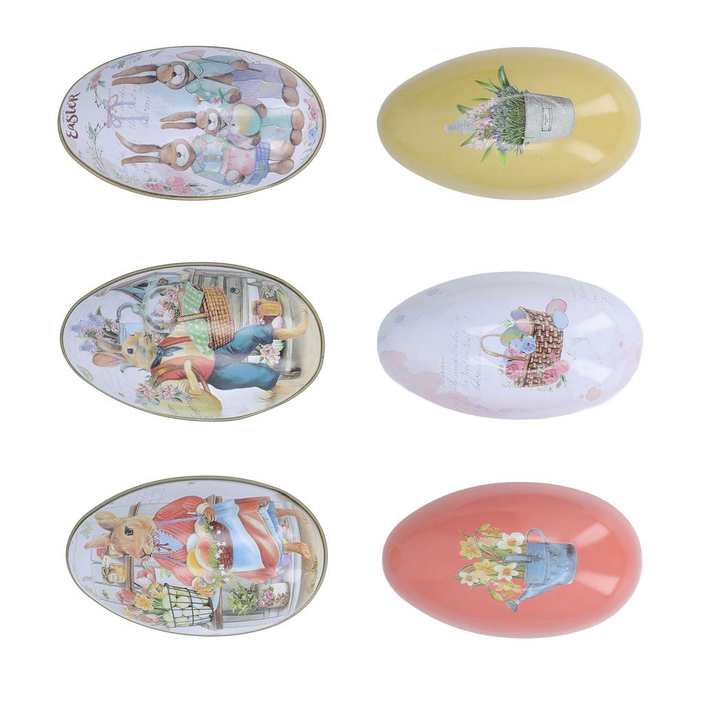 6pcs Iron Easter Egg Shaped Tins Candy Box Jewelry Canister for Easter Holiday Party Supplies Easter Egg Ornament