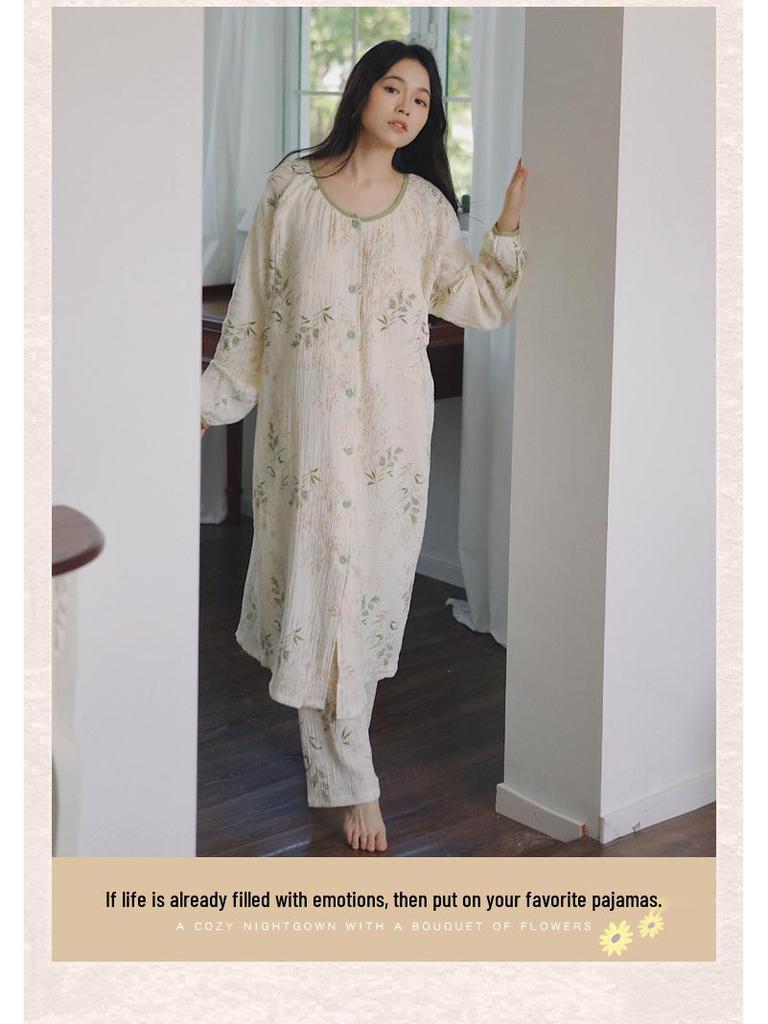 Umstandskleid aus reiner Baumwolle mit Brustpolstern - Leichter Frühlings-/Sommer-Postpartum-Still-Bademantel