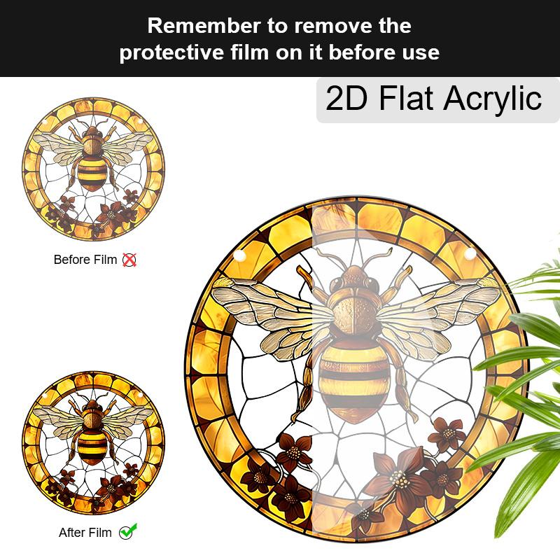 Acrylic Honey Bee with Flowers Suncatcher, Stained Glass Effect Window Hanging Ornament for Nature & Bee Lover Gifts
