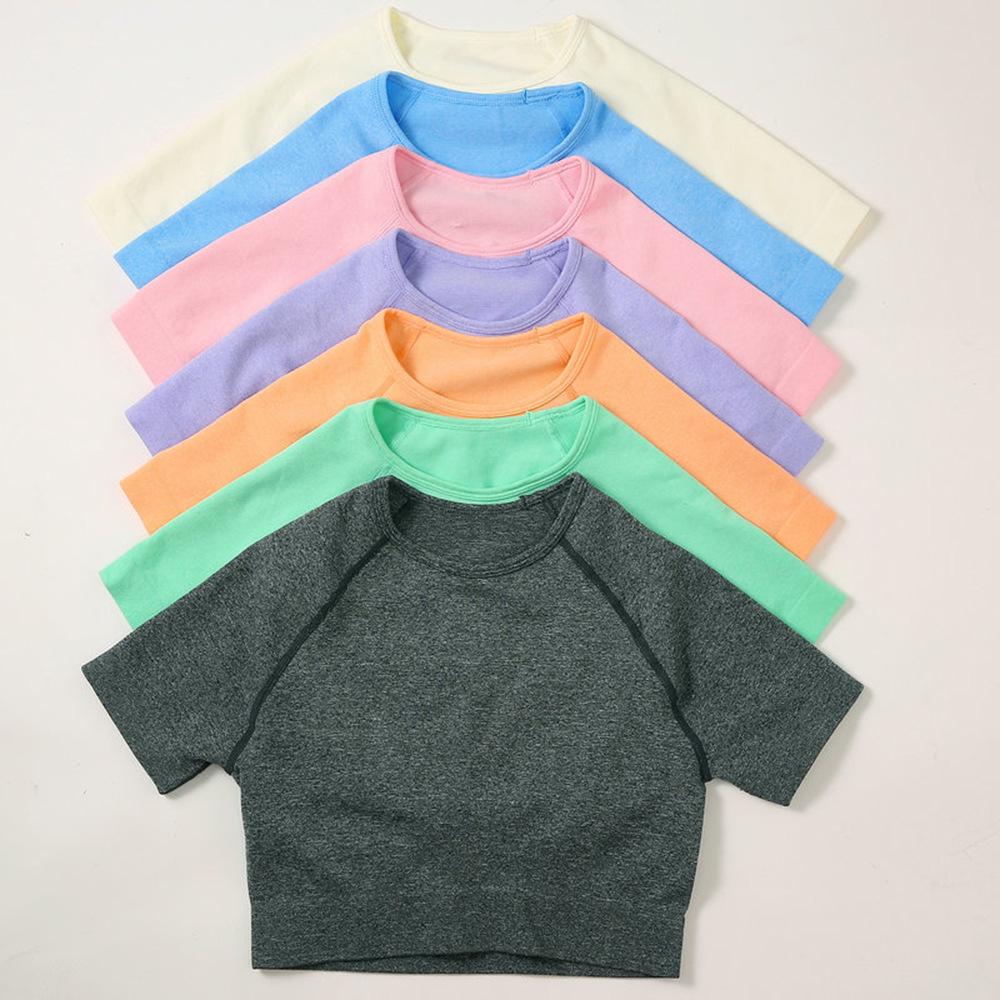 Women's Solid Color High Waist Yoga Set: Short Sleeve Top & Long Pants Two-Piece