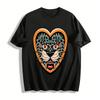 Vintage Leopard Heart Print Cool Street Style Unisex Short Sleeve T-Shirt Pure Cotton T-shirt
