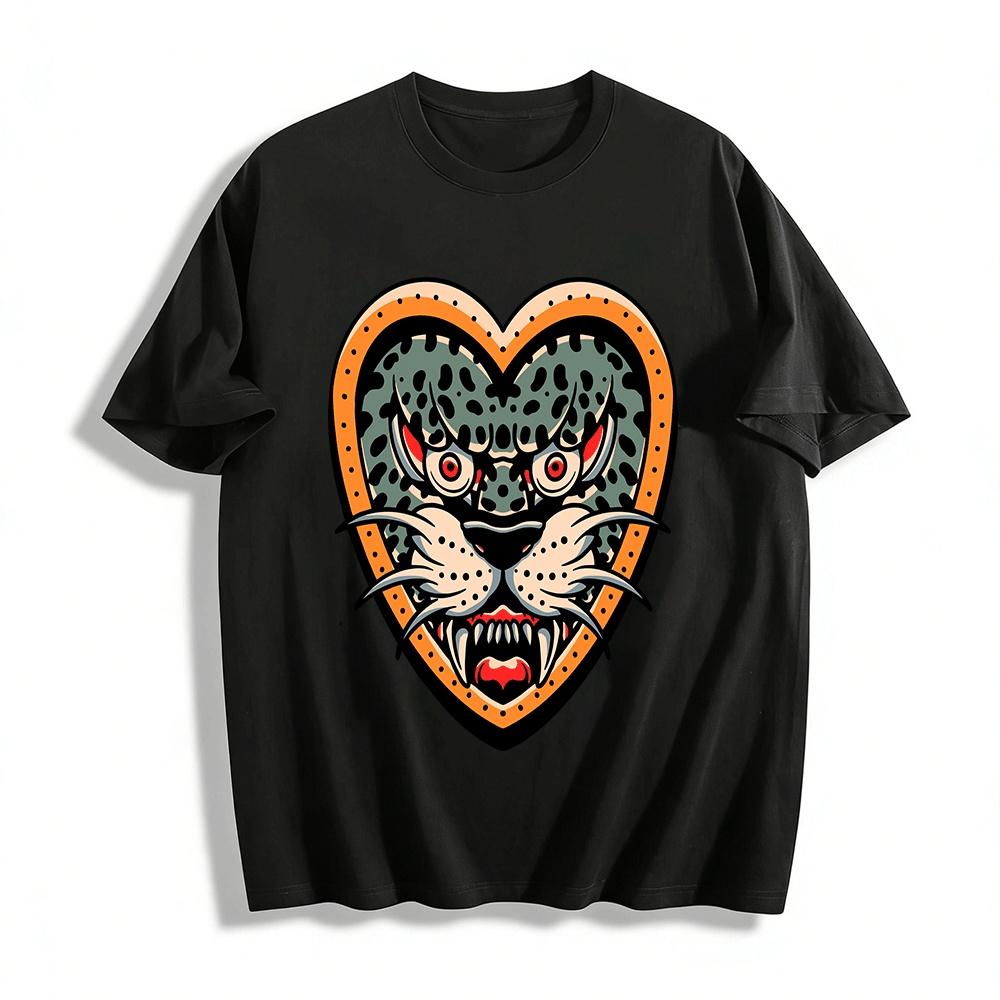 

Vintage Leopard Heart Print Cool Street Style Unisex Short Sleeve T-Shirt Pure cotton T-shirt XXS
