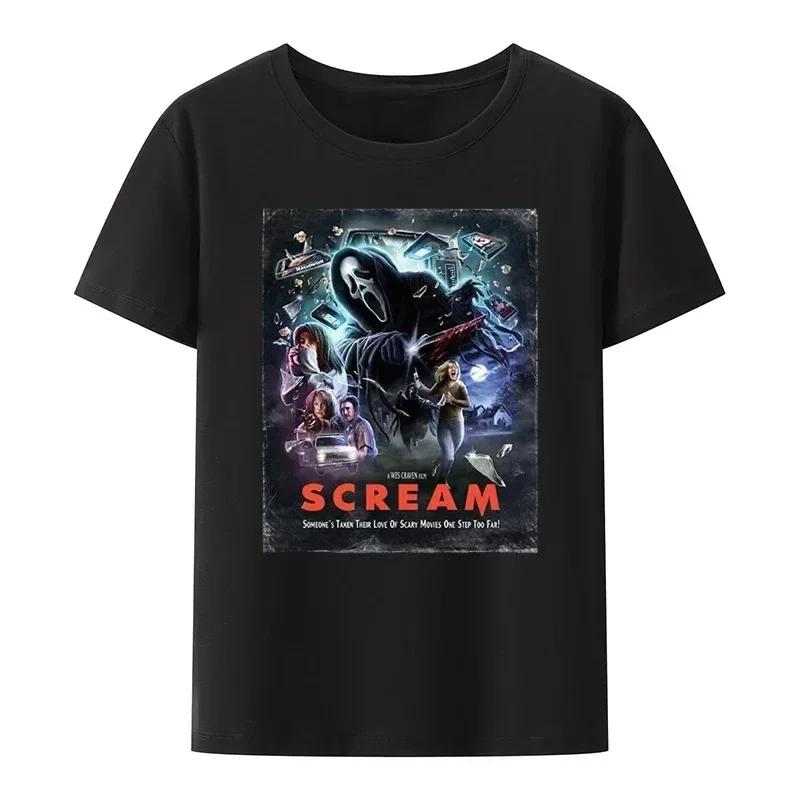 2025 Summer Halloween 100% Pure Cotton T-shirt, Horror Movie Harajuku Graphic Popular Gothic Men's T-shirt