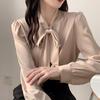 White shirt long sleeve bow top women's autumn 1116 new temperament design sense niche shirt