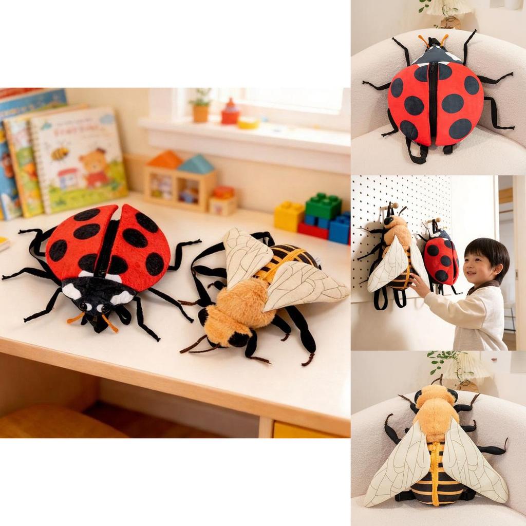 Bee Ladybug Insect Themed Plush Backpack For Kids With Soft Short Plush Material And Cute Design