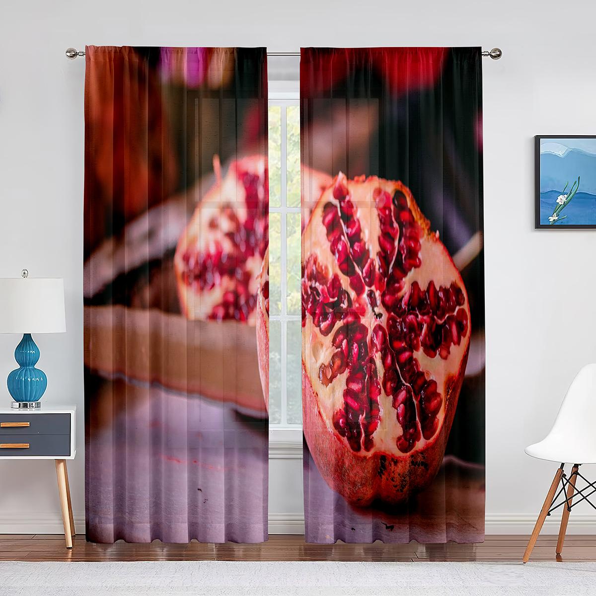 

Прозрачная вуаль с узором граната и фруктов для гостиной, спальни, кухни, современный прозрачный тюлевой оконный занавес 1 PCS W100XH250cm&Grommet Top