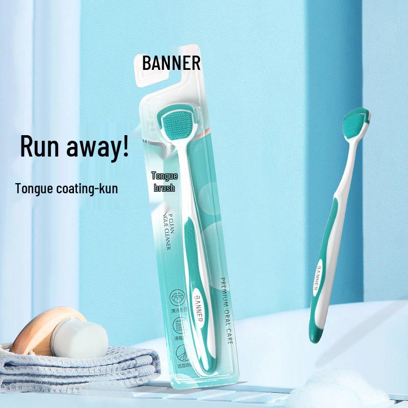 Double-Sided Antibacterial Tongue Scraper and Brush for Freshening and Deep Cleaning
