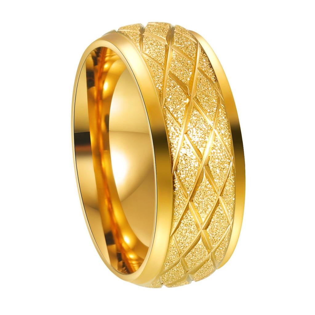 Men's ring, stainless steel ring, golded and silvery frosted 8mm engagement ring, party ring