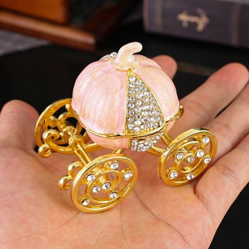 Sparkling Gemstones Adorned Storybook Carriages Jewelry Container With Soft Interior Padding Gift Ready Packaging