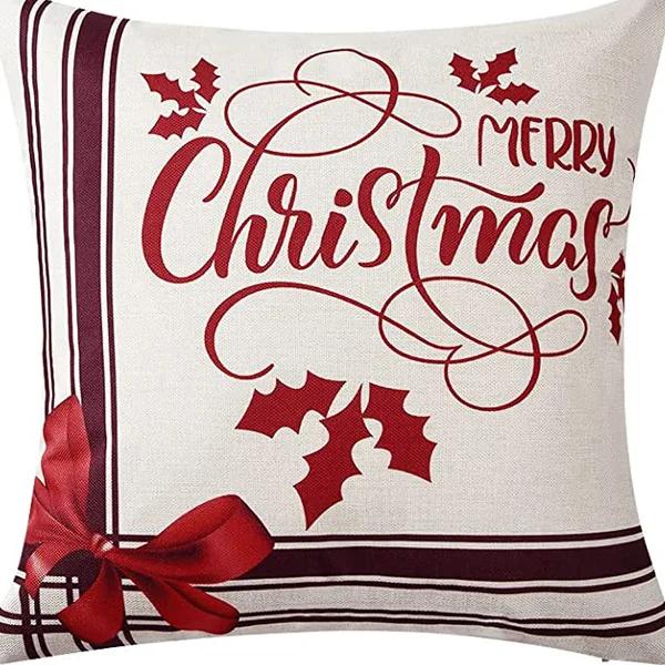 Christmas linen pillowcase, Santa Claus printed pillow, cushion cover, home living room decoration cushion cover