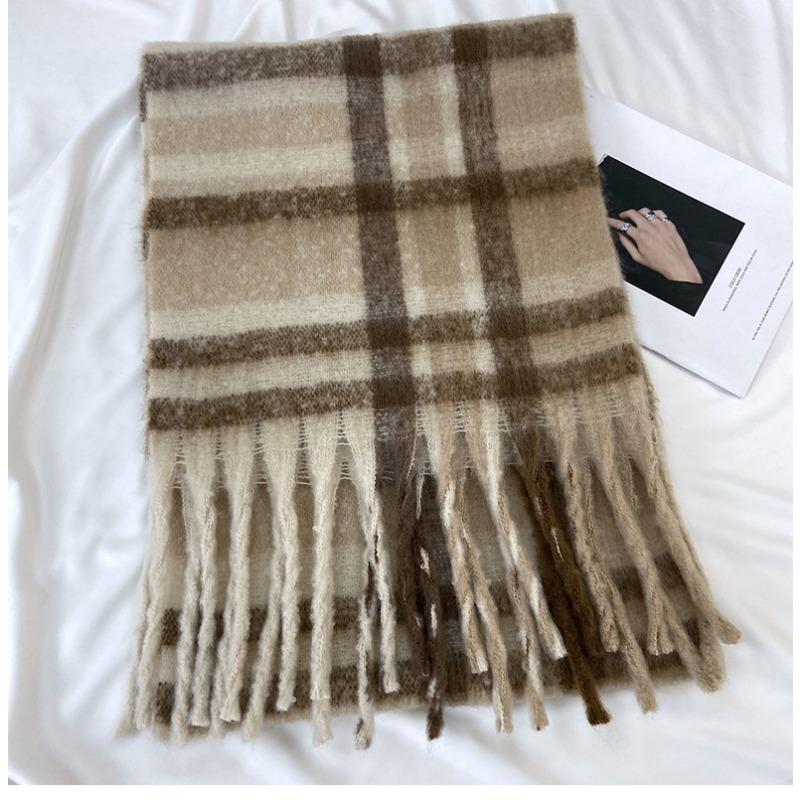 Mohair Scarf Women's New Autumn and Winter Scarf Imitation Cashmere Plaid Thickened Warm Shawl