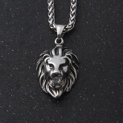 Stainless Steel Lion Head Pendant Necklace - Viking Biker King Animal Amulet for Men's Nordic Punk Celtic Jewelry Gifts