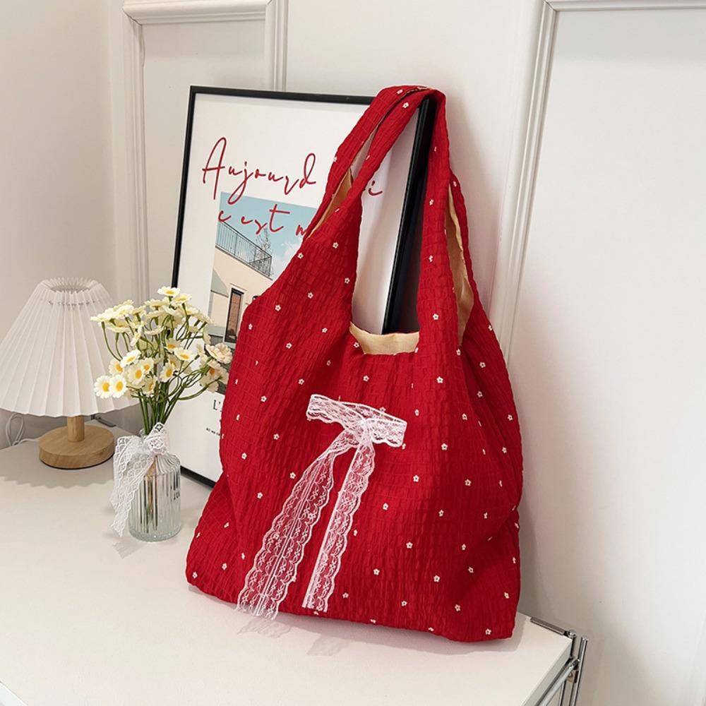 

New Design Polka Dot Tote Bag Lightweight Women s Handbags Trendy Bow Lace Shoulder Bag Girls красный