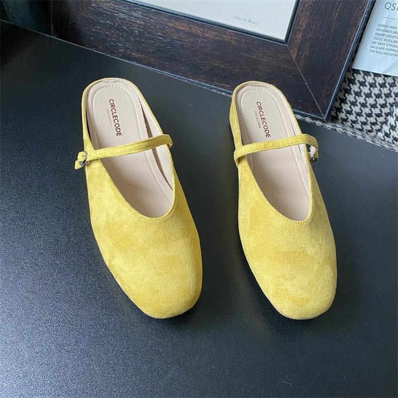 

Square head bag head inner height increase flat bottom 2025 summer outer wear national style low half slippers women s heel muller shoes Mary Jane 40 жёлтый