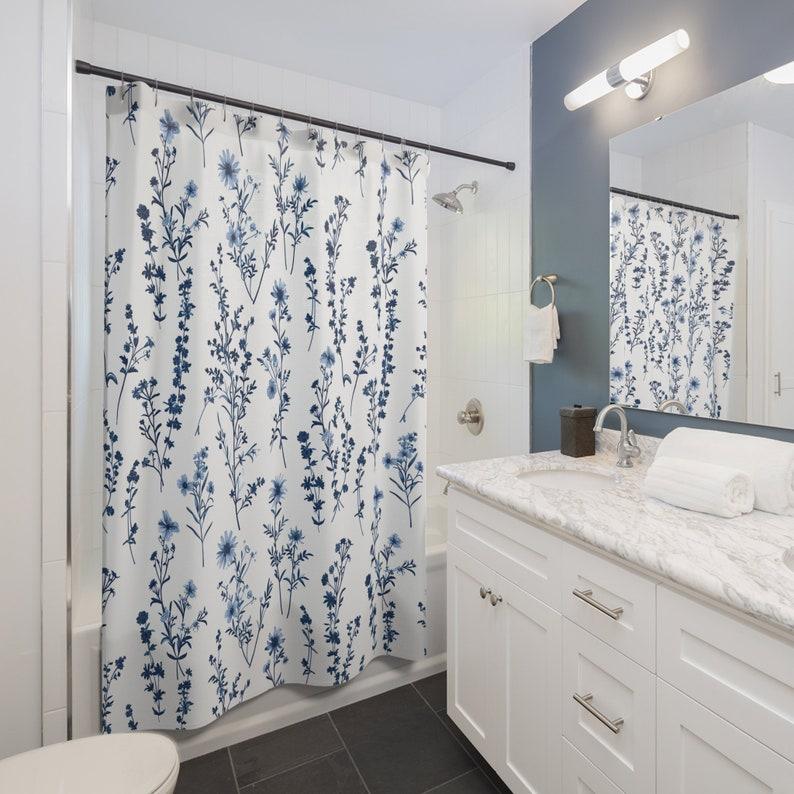 Jessica Chen Blue French Cottagecore Shower Curtain Bathroom Decor