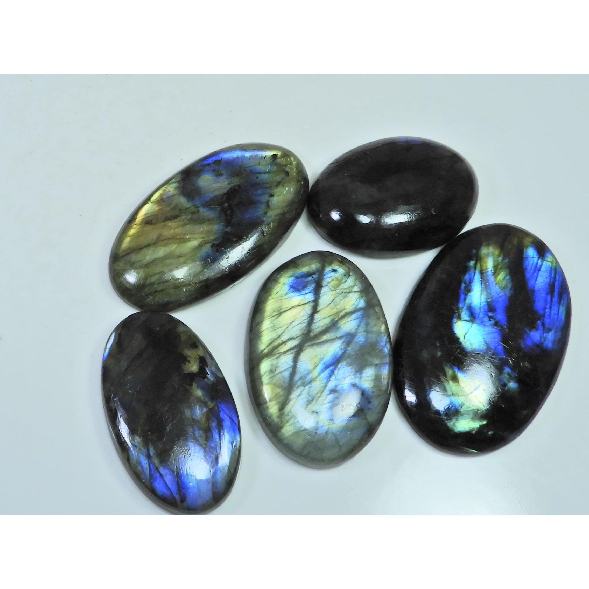 

320Cts.Natural Labradorite Multi Fire Oval Cabochon Loose Gemstone 05Pcs Lot LL-1010