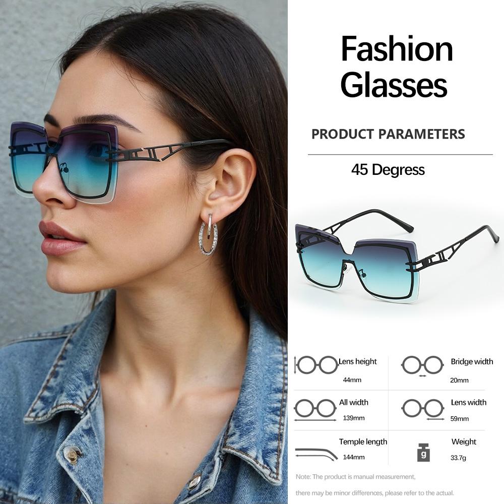 Sunglasses Women Square Oversized Frame Glasses with Gold Metal Temple Decoration Light Luxury Modern Style Vintage Glasses Women