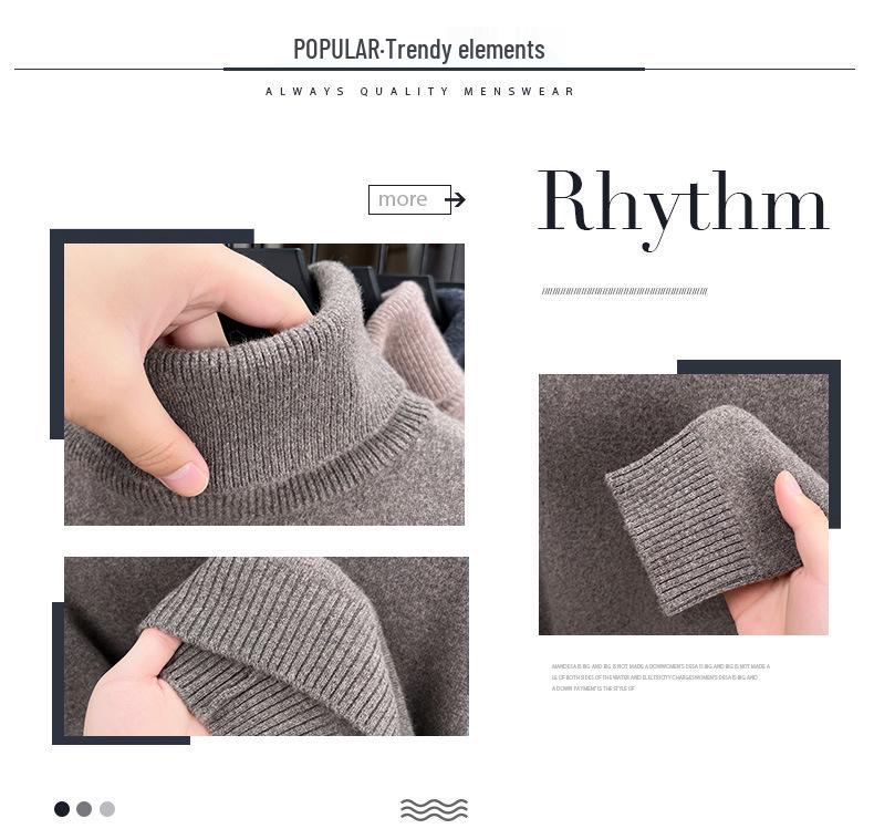 2025 Autumn/Winter Men's High Neck Lambswool Sweater, 100% Wool, Versatile Loose Pullover Base Layer