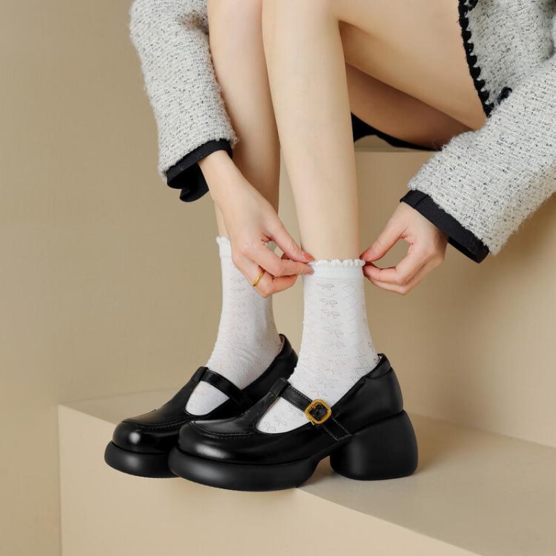 New Four Seasons Women's Low-Top Shoes Light Mouth Leather Shoes Sleeve Women's Single Shoes Medium Heel Black Casual Square Head Lazy Shoes