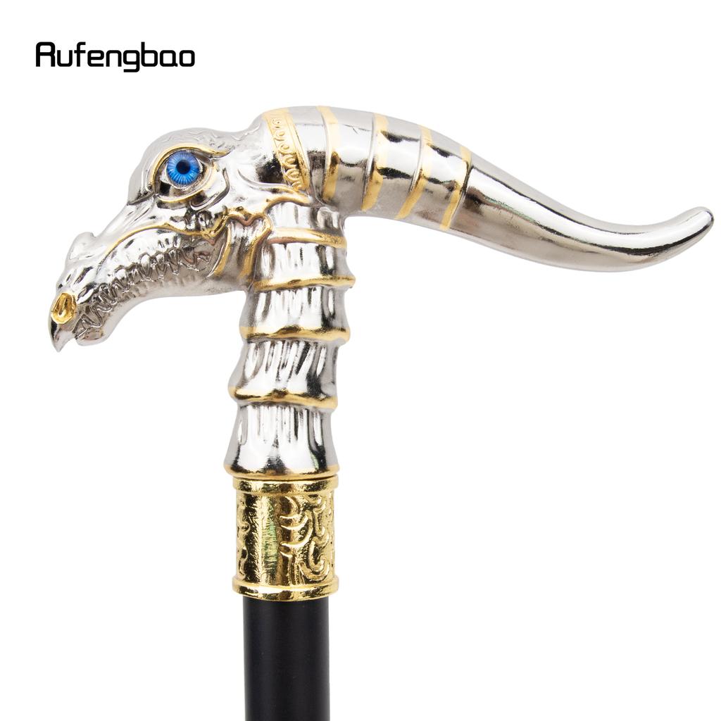 Golden White Dinosaur Walking Cane Fashion Decorative Walking Stick Gentleman Elegant Cosplay Cane Knob Crosier 93cm