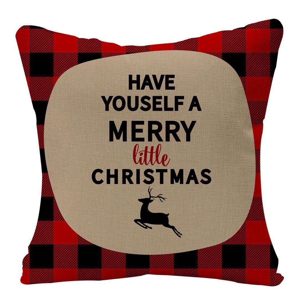 Christmas Plaid Linen Pillowcase Festive Home Decoration Gift Sofa Pillow Cushion Cover