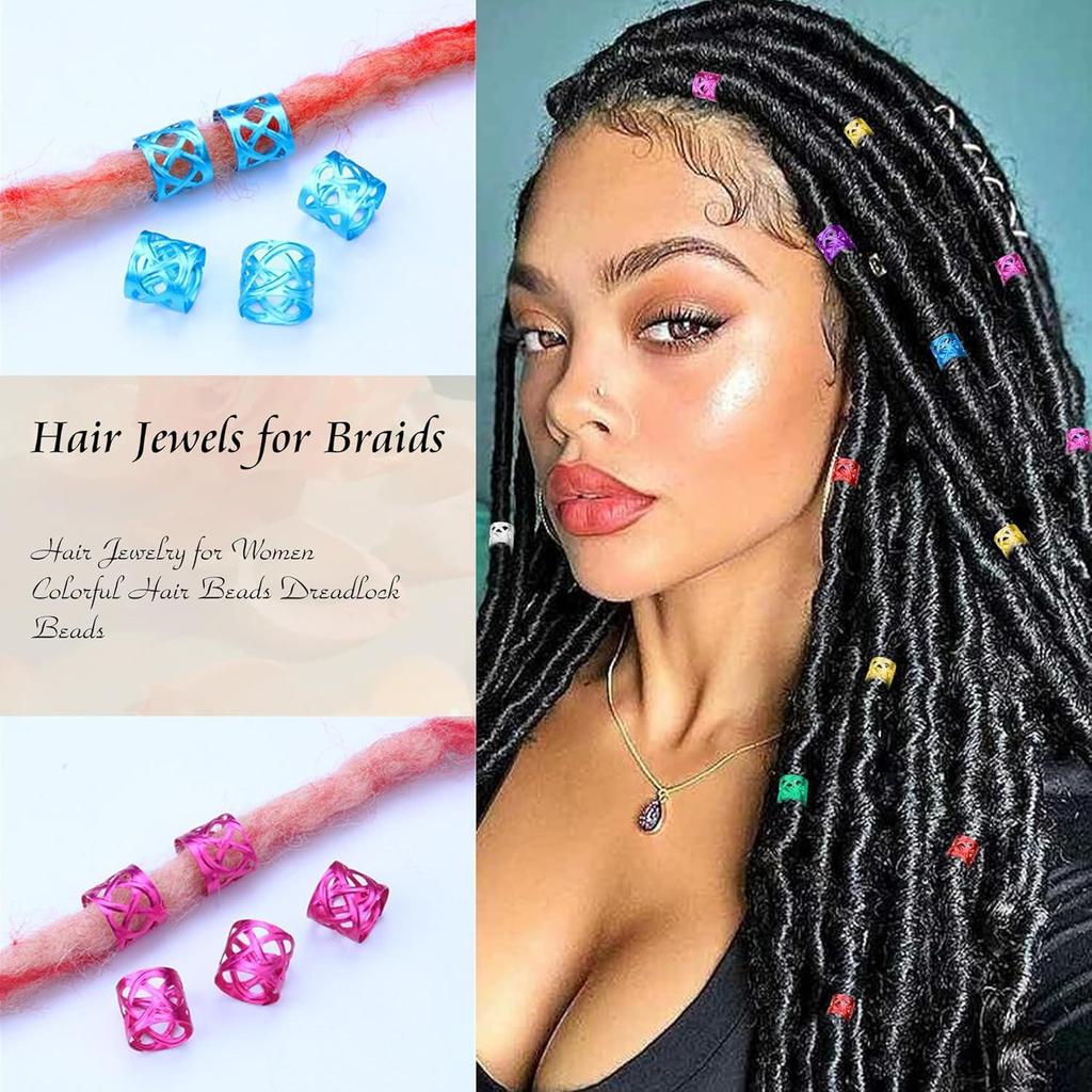 60 Colorful Dreadlock Hair Extension Rings - Crown Electroplated Hollow DIY Hair Accessories