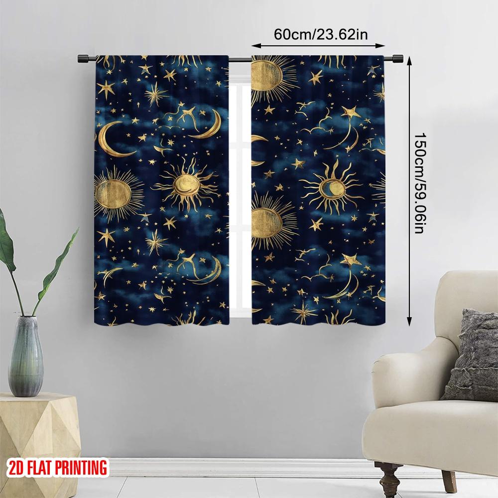 2D flat printing 2pcs Window Drapes Boho Outer Space Versatile Durable Polyester,Without Electricity Family Party Decoration for