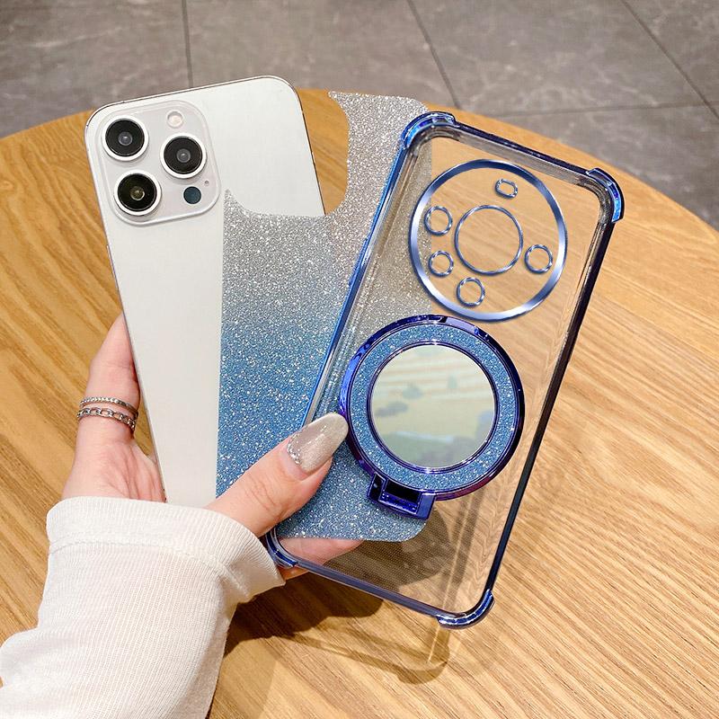 6D Shockproof Glitter Mirror Ring Phone Case For Huawei Mate 70 50 40 30 Pro Huawei Nova Y91 Y90 Y72 Y71 Y70 Y61 Y62 Soft Cover