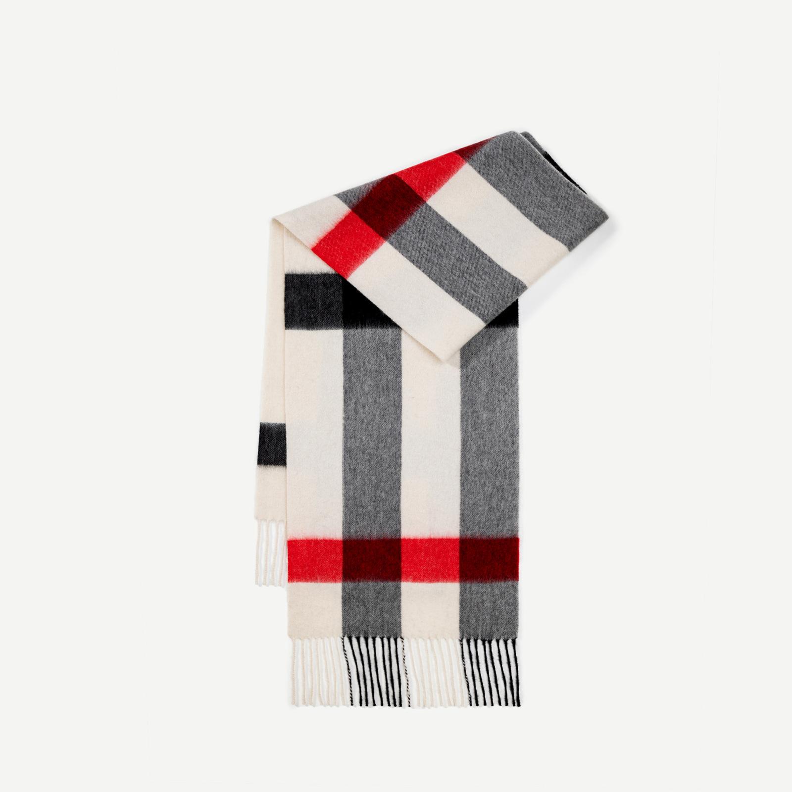 

2025 Новый 100% шерстяной шарф женский осень и зима высококачественный клетчатый платок универсальный простой кисточкой воротник 190*31cm