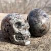 Crystal Carved Skull Flame Stone Statue - Halloween Horror Ornament Collection