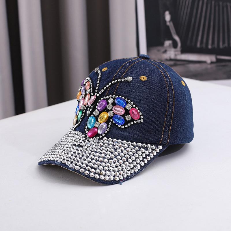 Fashion Versatile Outdoor Leisure Baseball Cap Colored Diamond Baseball Cap Trendy Big Butterfly Middle-aged Cap
