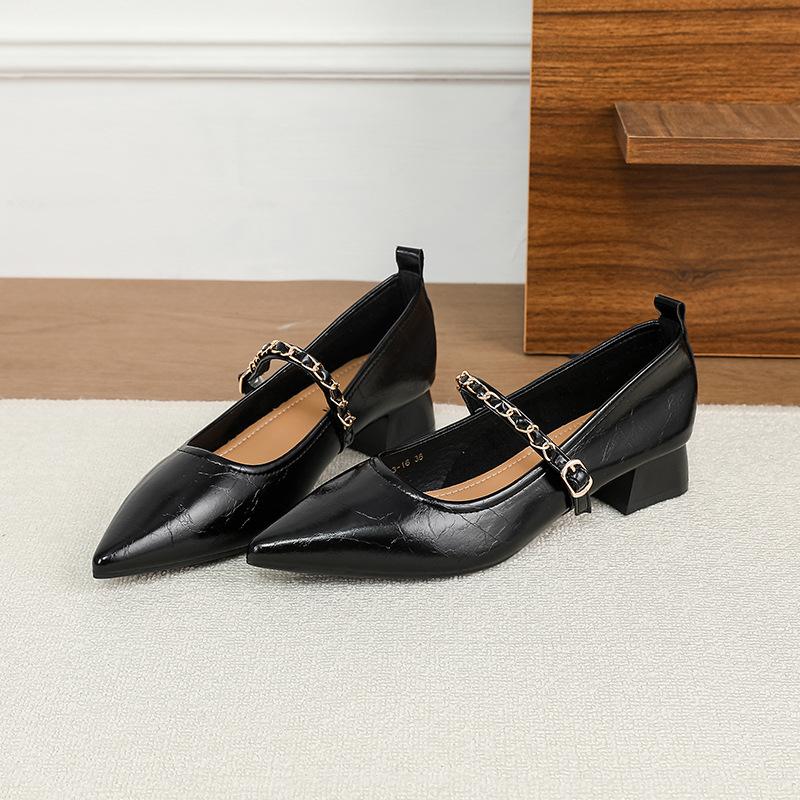 Y303-16 Xiaoxiangfeng Chain Single Shoes Women's 2025 Autumn New Models with French Pointed Mary Jane Women's Shoes
