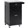 Carrinho de Serviço Carrinho de Cozinha com Rodas Multi-Armazenamento 1 Gaveta Armário de 2 Portas com Prateleira Suporte para Toalha MDF Preto Aço Inoxidável