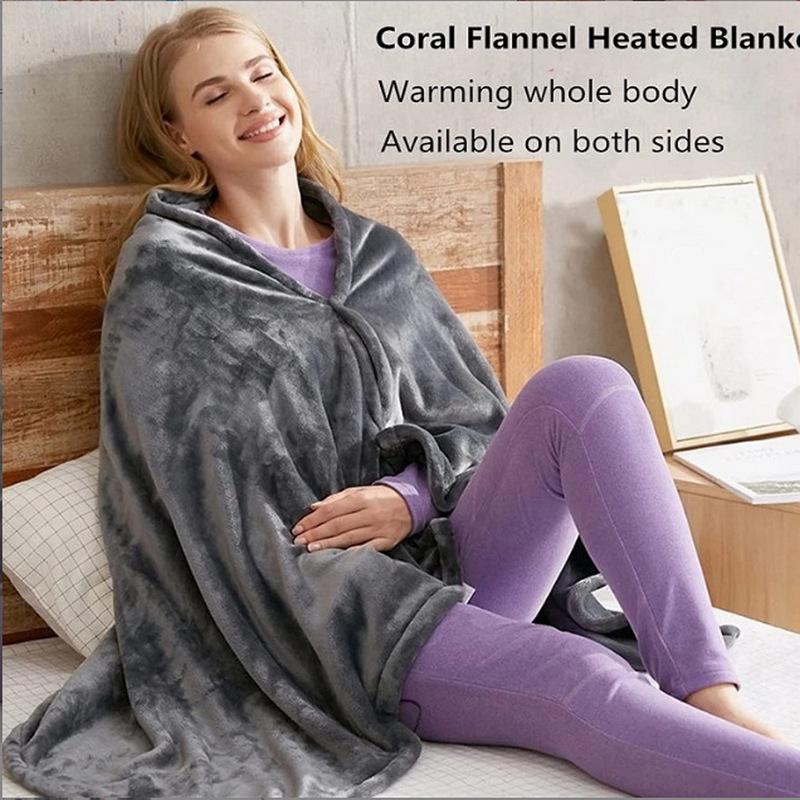Portable Electric Heated Shawl Blanket with Plush Fleece for Office or Nap