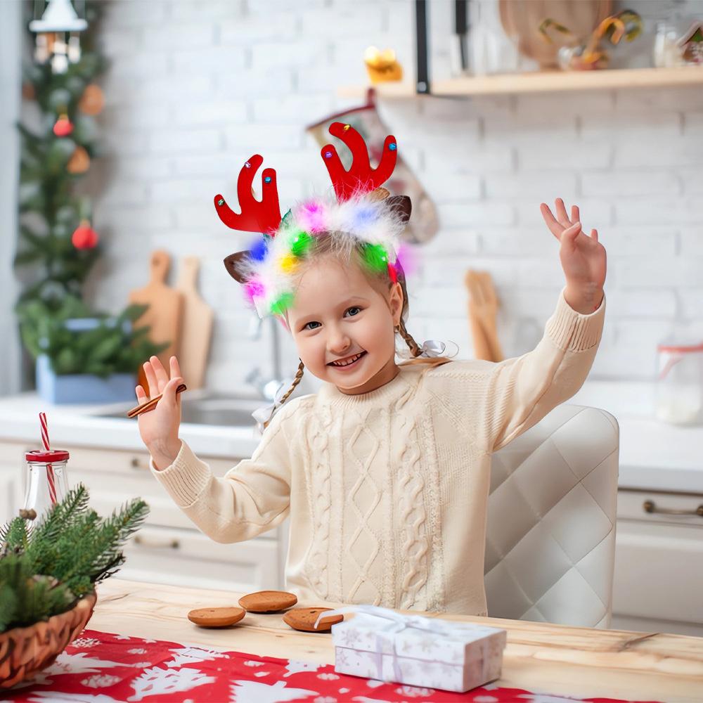 LED Christmas Antler Headband Reindeer Light Up Headband Luminous Hair Hoop Children Party Costume Cute Xmas Decoration 2024