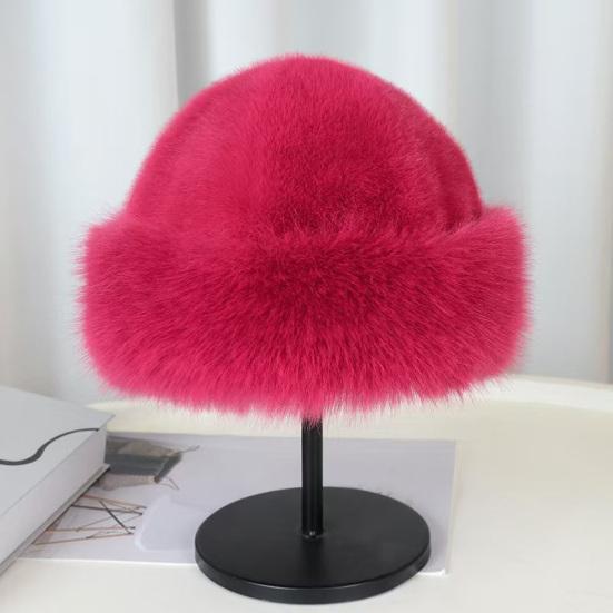 Faux Fur Winter Bucket Hat Solid Color Soft Texture Thickened Warm Plush Hat Gentle