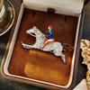 Rhinestone Decoration Horse Rider Brooch Baroque-Style Lapel Decoration  Men Women