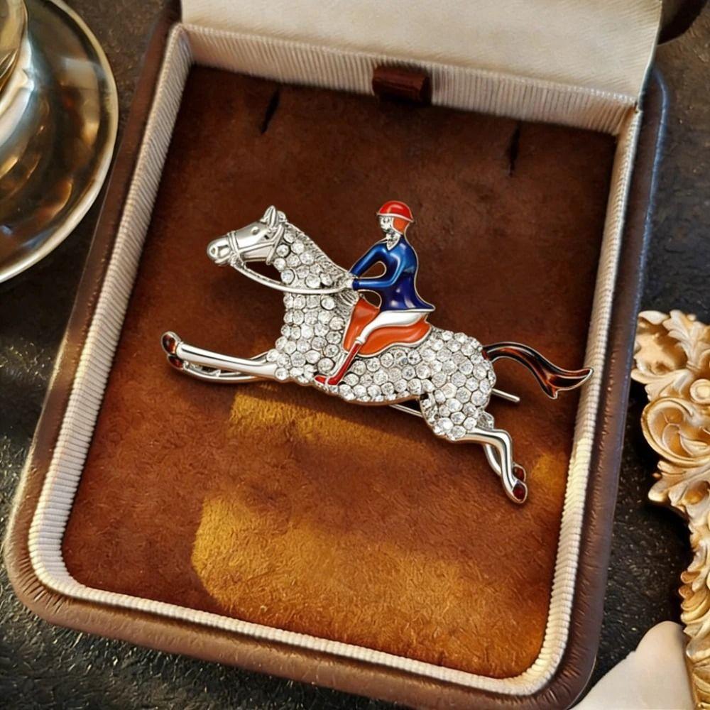 Rhinestone Decoration Horse Rider Brooch Baroque-Style Lapel Decoration  Men Women