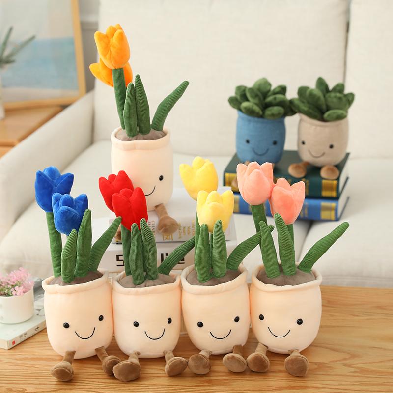 25cm Simulation Cartoon Plant Pot Series Plush Doll Succulent Tulip Lily Plush Toy Home Decor Living Room Bedroom Gift for Girls